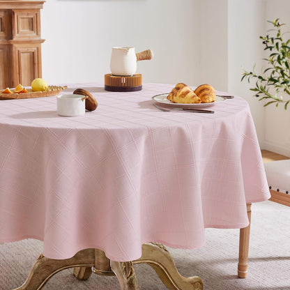 ZeeMart Linen Checked Round Table Cloth 60 Inch Pink