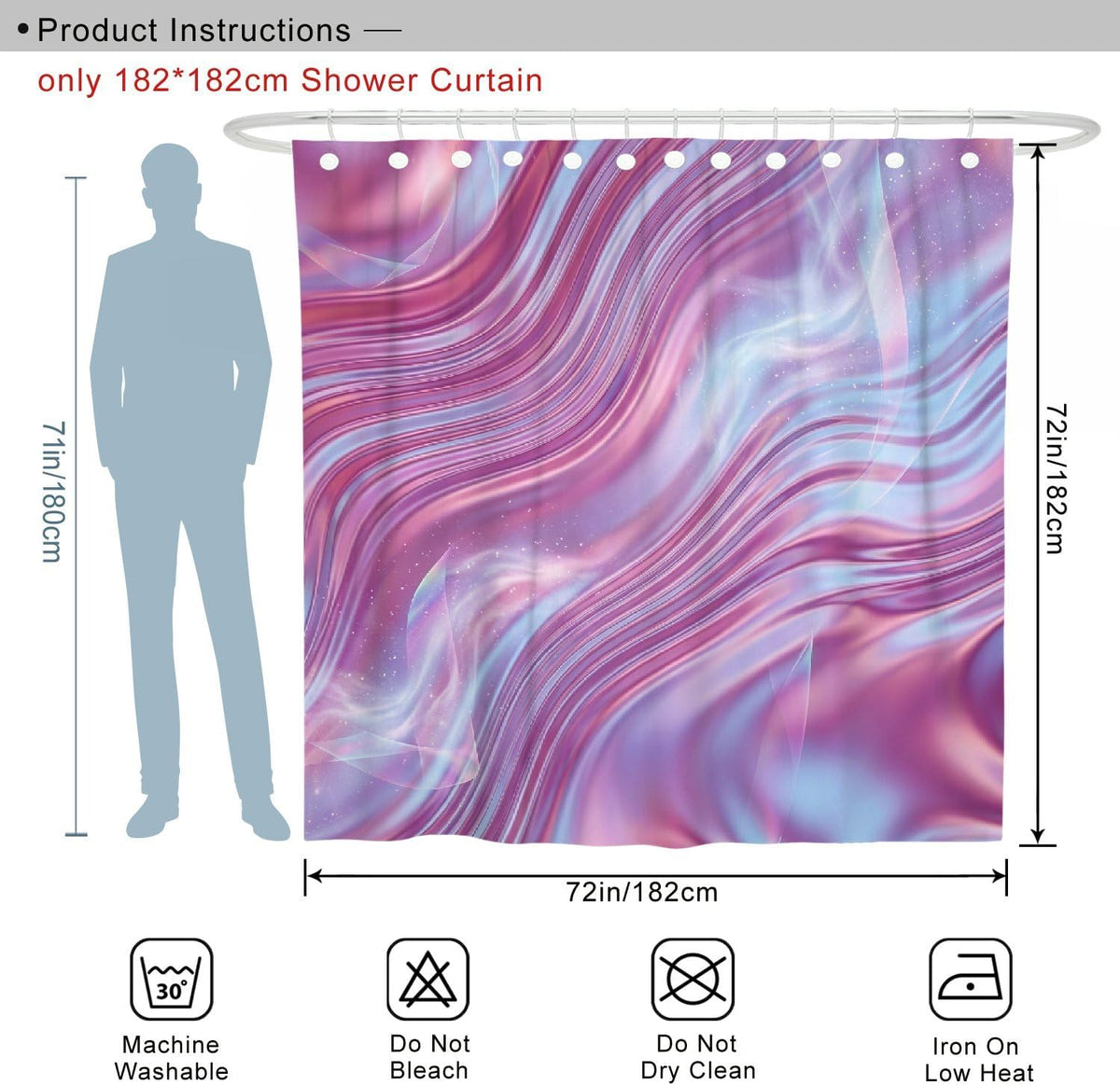 Waves Shower Curtain, Modern Abstract Swirls Gradient None Peach Polyester Waterproof Bathtub Cloth Curtains Decor for Toile Bathroom Dorm 72x72 Inch