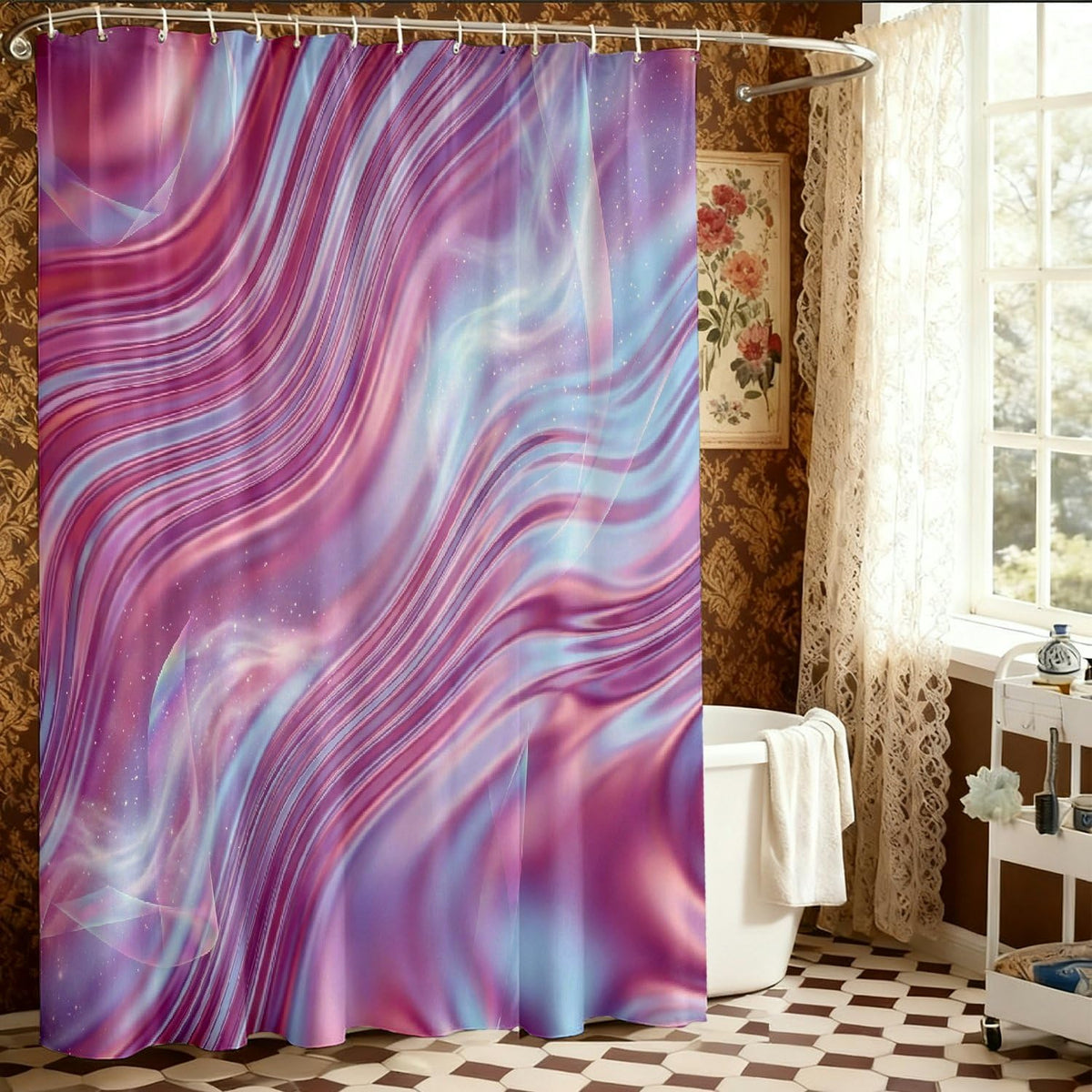 Waves Shower Curtain, Modern Abstract Swirls Gradient None Peach Polyester Waterproof Bathtub Cloth Curtains Decor for Toile Bathroom Dorm 72x72 Inch