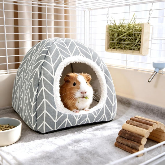 Guinea Pig Hideout Bed Dwarf Rabbit House Cave Accessories Cozy Hide-Out for Little Bunny Hedgehog Ferret Chinchilla&Other Small Animals (Grey)