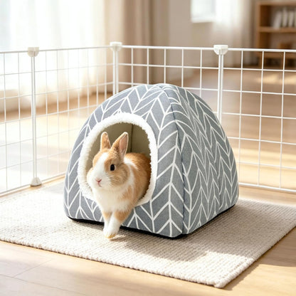 Guinea Pig Hideout Bed Dwarf Rabbit House Cave Accessories Cozy Hide-Out for Little Bunny Hedgehog Ferret Chinchilla&Other Small Animals (Grey)
