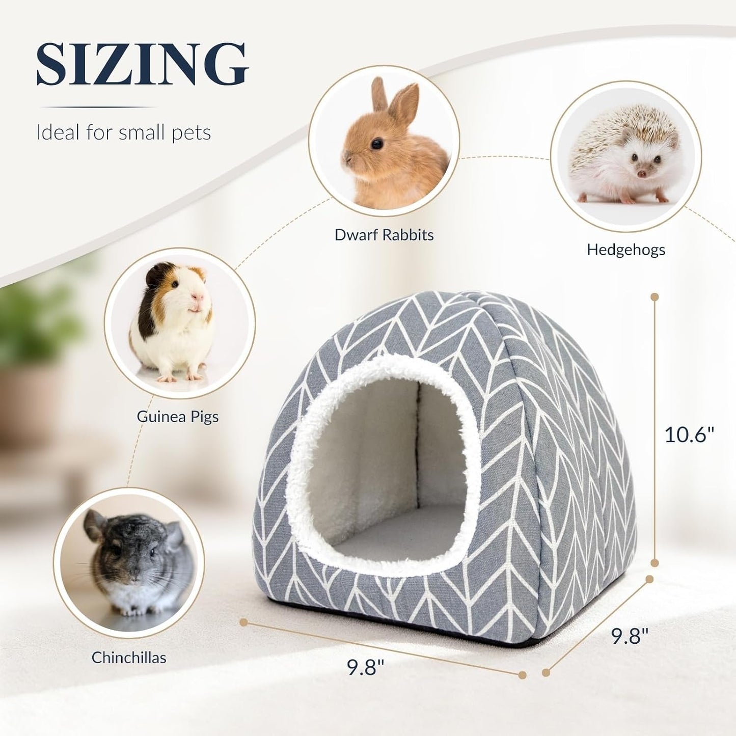 Guinea Pig Hideout Bed Dwarf Rabbit House Cave Accessories Cozy Hide-Out for Little Bunny Hedgehog Ferret Chinchilla&Other Small Animals (Grey)