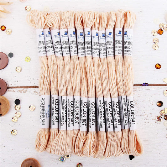 12 Skeins Cotton Embroidery Floss, Light Peach | Long fiber cotton embroidery floss for cross stitch, hand embroidery and bracelets. Six-strand floss separates easily.