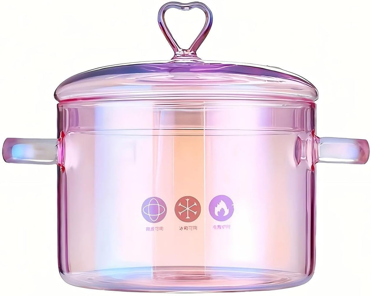 2L/70.4 fl. oz. Clear Glass Pot with Lid Saucepan and Saucepan Heat Resistant Glass Stove and Pan with Lid Soup, Milk, Baby Food, Pasta (72oz/2000ml Pink)