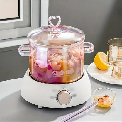 2L/70.4 fl. oz. Clear Glass Pot with Lid Saucepan and Saucepan Heat Resistant Glass Stove and Pan with Lid Soup, Milk, Baby Food, Pasta (72oz/2000ml Pink)