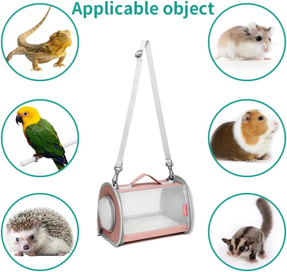 Guinea Pig Carrier Travel Small Animal Bag Lizard Bird Rabbit Cage Squirrel Breathable Bag Portable Hamster Pet Hangbag (Small, Pink)