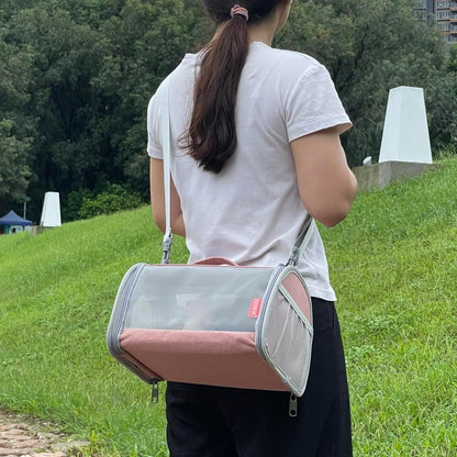 Guinea Pig Carrier Travel Small Animal Bag Lizard Bird Rabbit Cage Squirrel Breathable Bag Portable Hamster Pet Hangbag (Small, Pink)