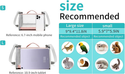 Guinea Pig Carrier Travel Small Animal Bag Lizard Bird Rabbit Cage Squirrel Breathable Bag Portable Hamster Pet Hangbag (Small, Pink)