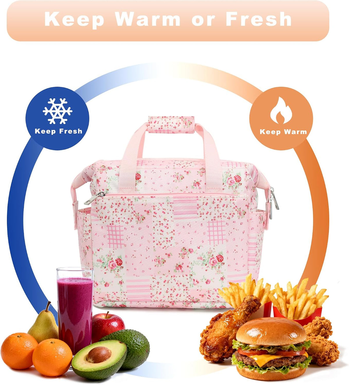 Insulated Lunch Bag for Women - Reusable Thermal Tote with 3-Layer Insulation, Leakproof & Easy to Clean - Lunch Box for Office, Gym, Picnic (Pink)