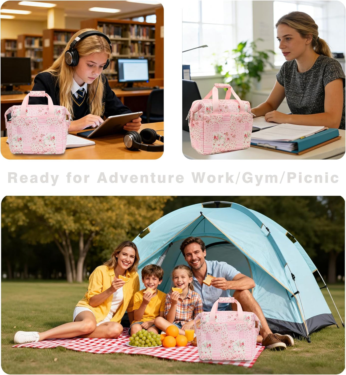 Insulated Lunch Bag for Women - Reusable Thermal Tote with 3-Layer Insulation, Leakproof & Easy to Clean - Lunch Box for Office, Gym, Picnic (Pink)