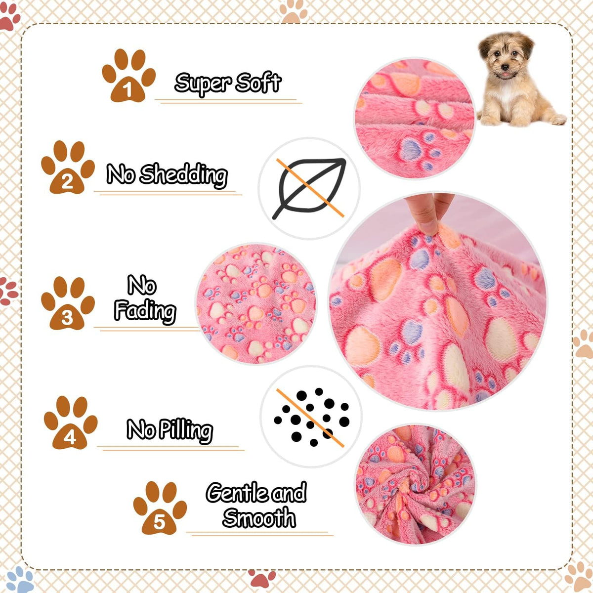 Upgraded Flannel Blankets for Large Dogs & Cats, Pink 50" x 40"