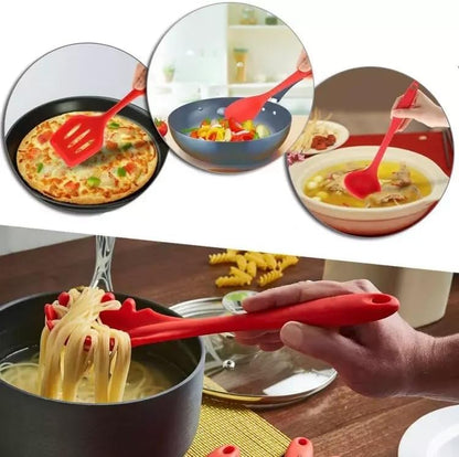 5-Piece Silicone Spatula Set with Egg Whisk & Basting Brush – Heat Resistant, Non-Stick, BPA-Free Kitchen Utensils for Cooking, Baking & Grilling – Dishwasher Safe – (Red, Black, Green, Pink) (Red)