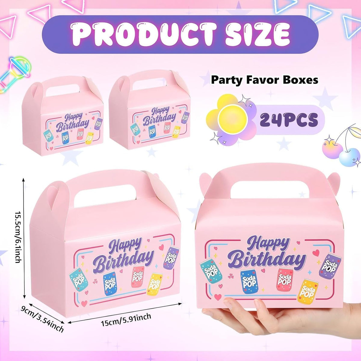 24 Pack Soda Pop Theme Birthday Party Favor Pink Paper Gift Boxes