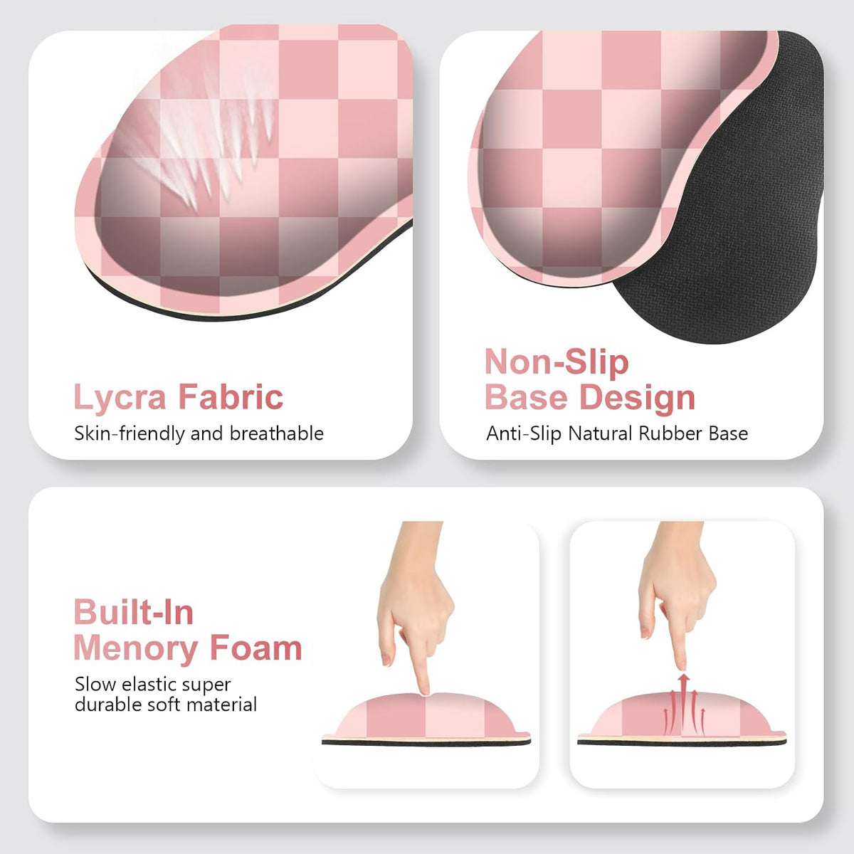 Soft Pink Checkerboard Mouse Pad Set, 4 in1 Ergonomics Keyboard Desk Mat with Memory Foam Wrist Rest, Extended Game Mousepad, Non-Slip Large Gaming Desk Pad Matt Easy Typing Pain Relief