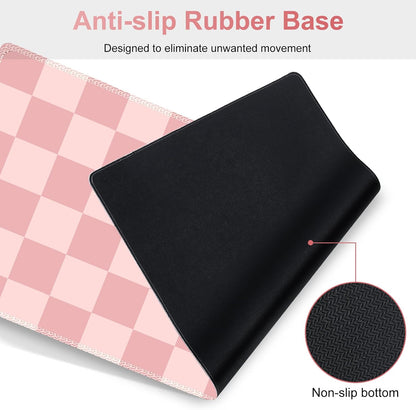 Soft Pink Checkerboard Mouse Pad Set, 4 in1 Ergonomics Keyboard Desk Mat with Memory Foam Wrist Rest, Extended Game Mousepad, Non-Slip Large Gaming Desk Pad Matt Easy Typing Pain Relief
