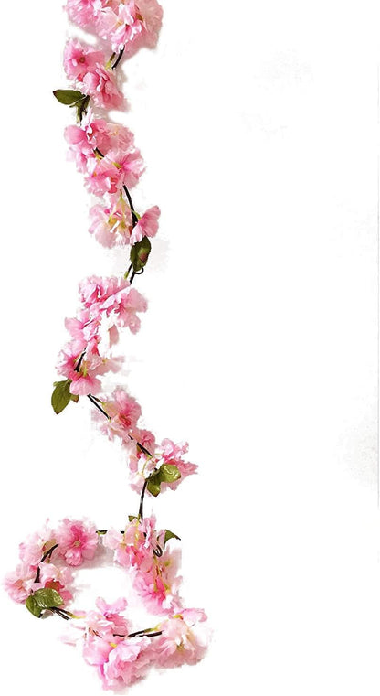 Artificial Cherry Blossom Vine Hanging Plants Faux Sakura Garland Fake Oriental Cherry Wreath Artificial Flower 5.8 FT Light Pink