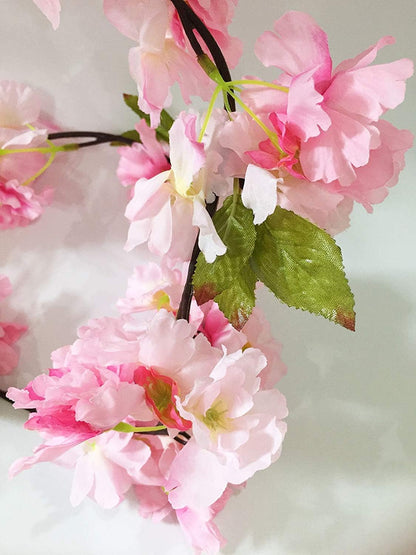 Artificial Cherry Blossom Vine Hanging Plants Faux Sakura Garland Fake Oriental Cherry Wreath Artificial Flower 5.8 FT Light Pink