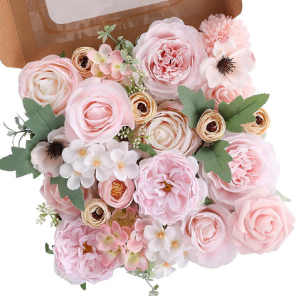 Artificial Flowers Combo for DIY Wedding Bouquets Combo Centerpieces Arrangements Party Bridal Baby Shower Home Decorations-Blush Pink
