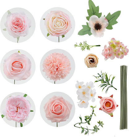 Artificial Flowers Combo for DIY Wedding Bouquets Combo Centerpieces Arrangements Party Bridal Baby Shower Home Decorations-Blush Pink