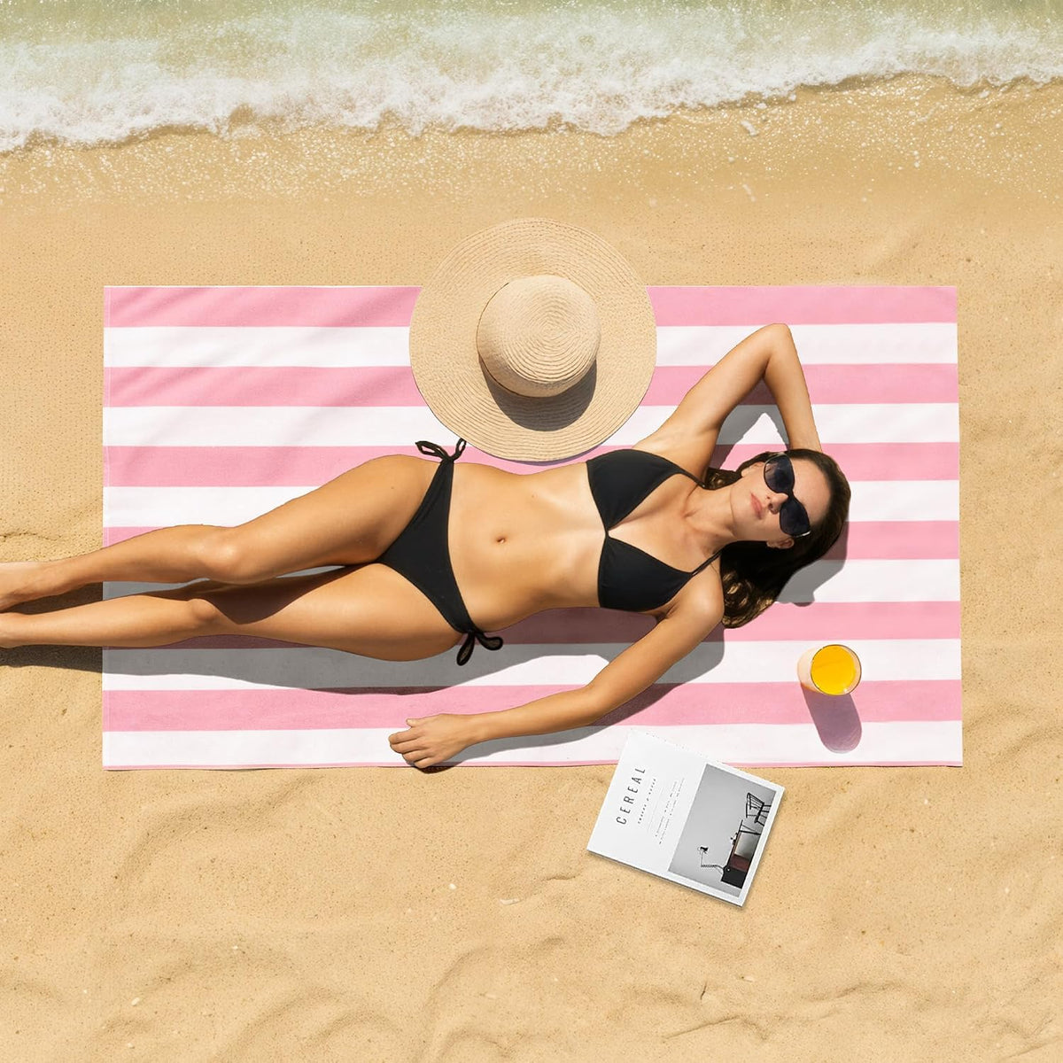 4 Pack Beach Towels Cabana Stripe Polyester Lightweight Quick-Dry Swim Pool Towel, 30'' x 60'' Oversized Compact Travel Bath Towel, Camping | Ultra-Portable, Multi-Functional, Pink
