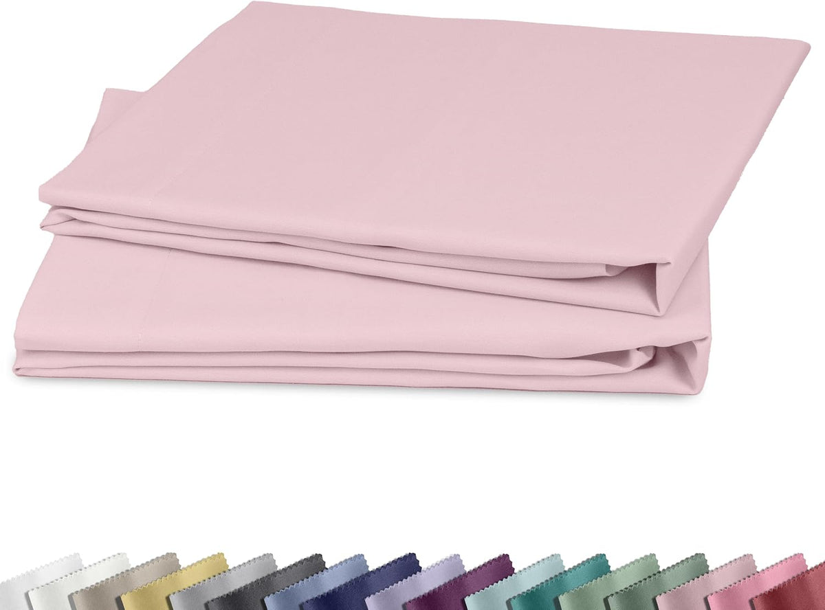 Soft Natural 100% Cotton Sateen Pillowcases Queen, 2-Pack, Pink