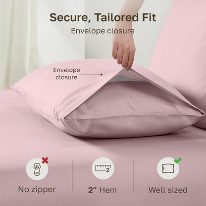 Soft Natural 100% Cotton Sateen Pillowcases Queen, 2-Pack, Pink