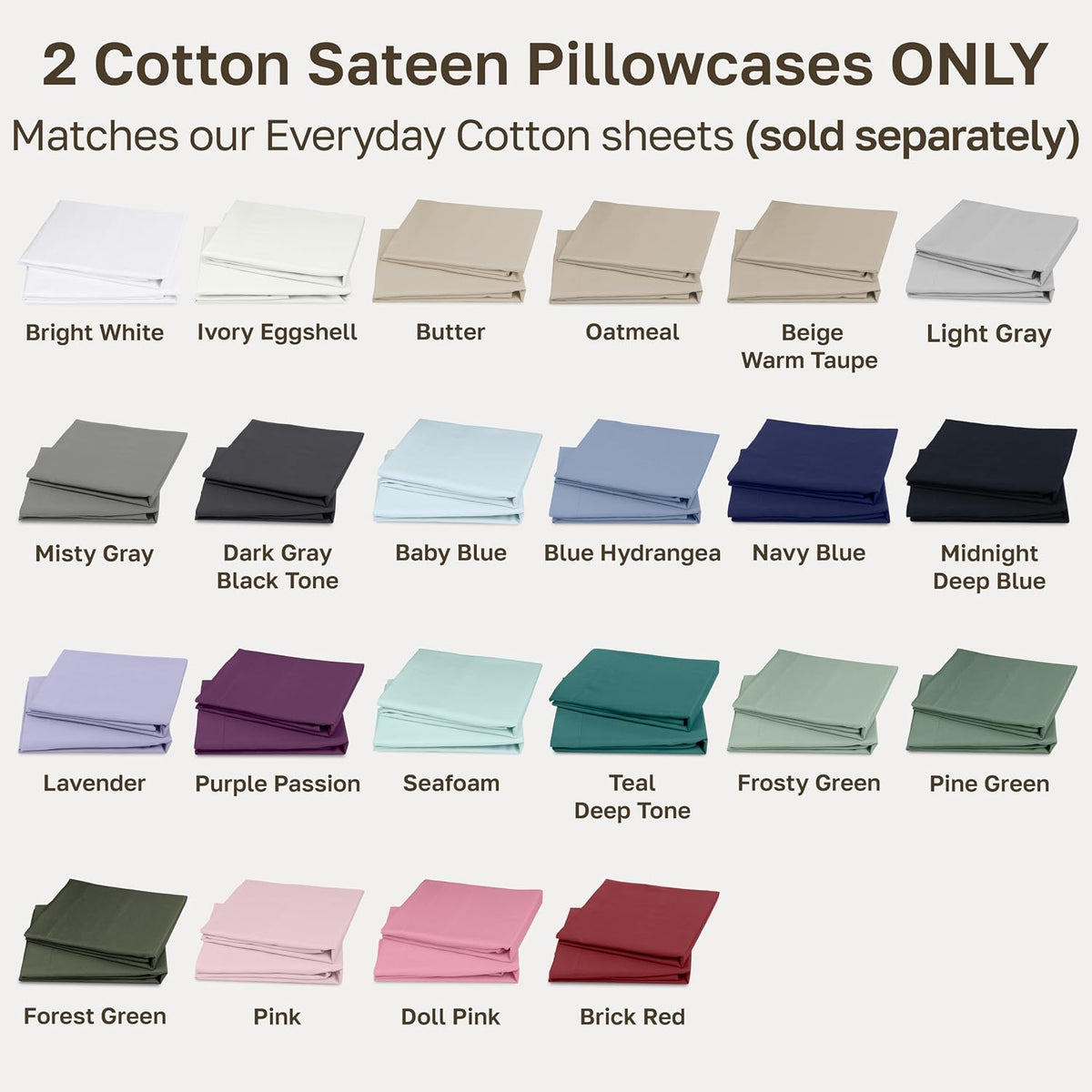 Soft Natural 100% Cotton Sateen Pillowcases Queen, 2-Pack, Pink