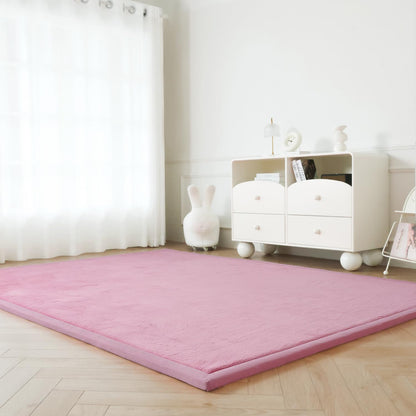 Faux Rabbit Fur Rug - 1.18" Thick Soft Fluffy Area Rug, Non-Slip Memory Foam Crawling Mat, Light Pink, 78"x118"