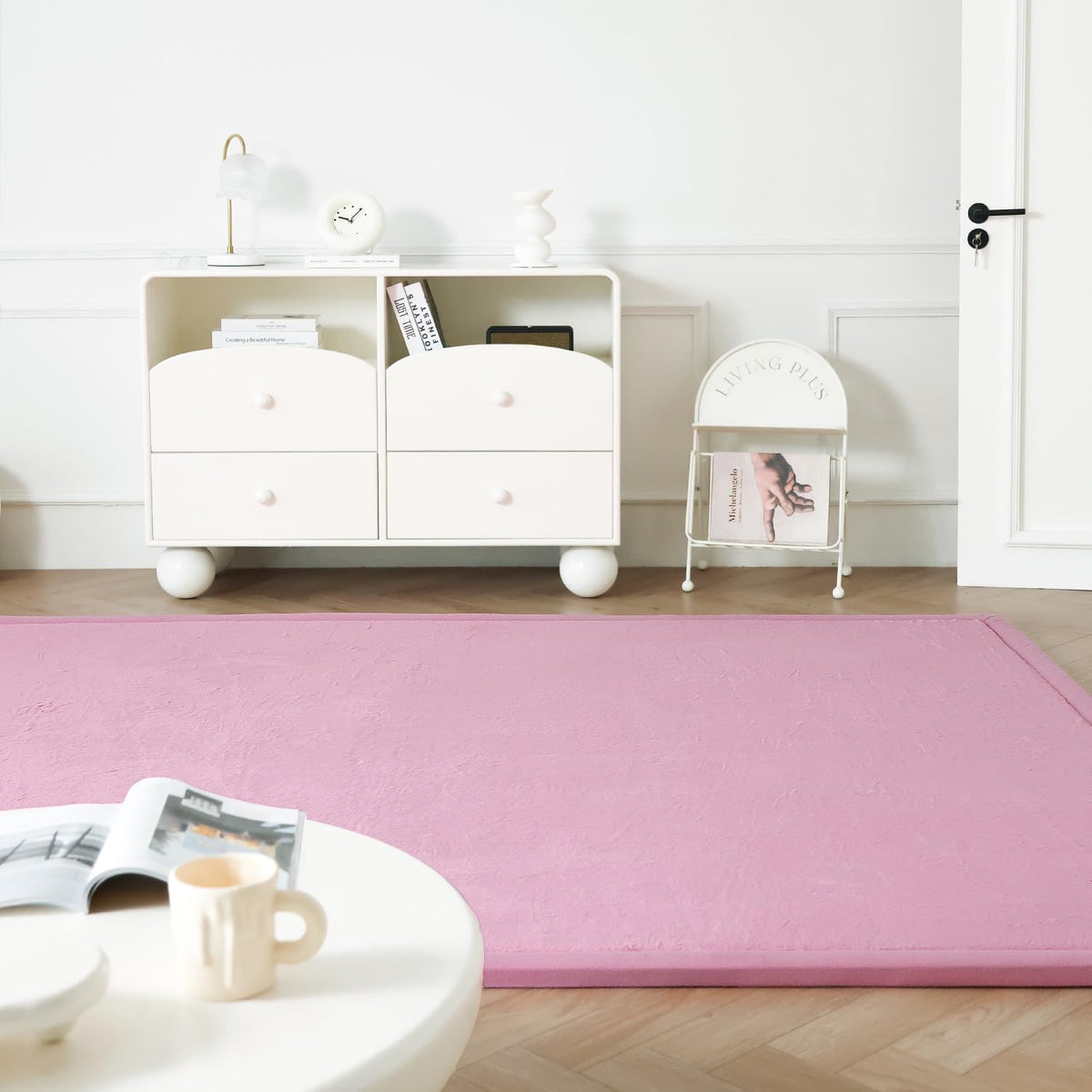 Faux Rabbit Fur Rug - 1.18" Thick Soft Fluffy Area Rug, Non-Slip Memory Foam Crawling Mat, Light Pink, 78"x118"