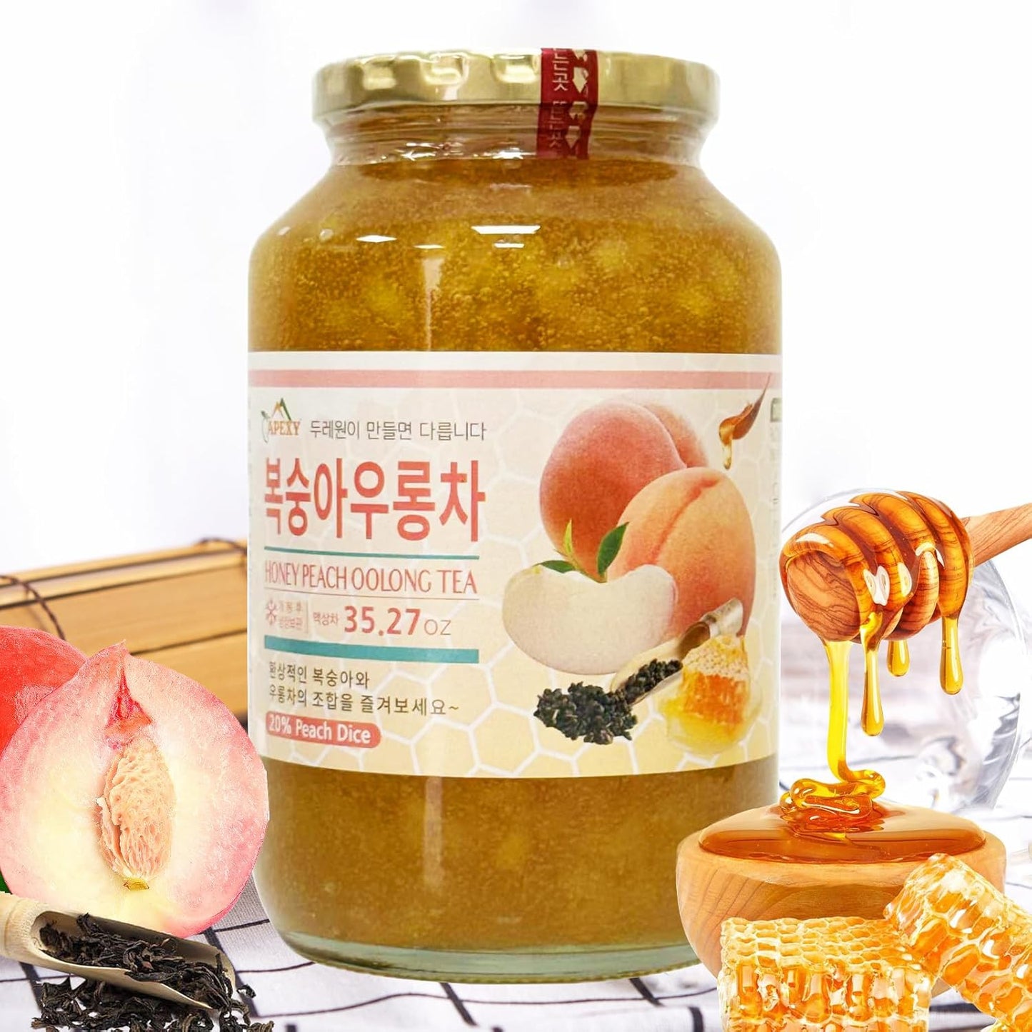 Korean Honey Peach Oolong Tea – Made with Real Fruit, No Artificial Colors – Premium Drink Base, Smoothies, Desserts, Cocktails, Yogurt, Spreads Made in KOREA 35.27oz (1kg). (Peach Oolong Tea)