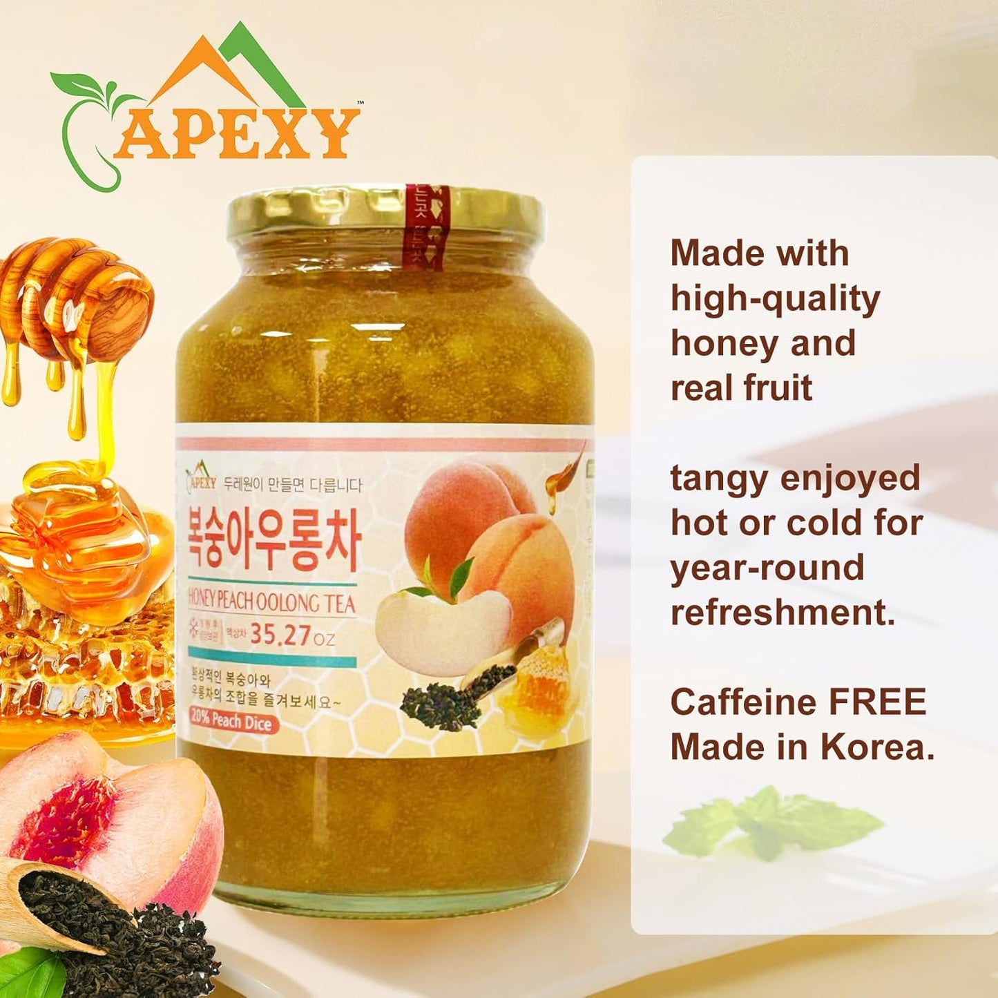 Korean Honey Peach Oolong Tea – Made with Real Fruit, No Artificial Colors – Premium Drink Base, Smoothies, Desserts, Cocktails, Yogurt, Spreads Made in KOREA 35.27oz (1kg). (Peach Oolong Tea)