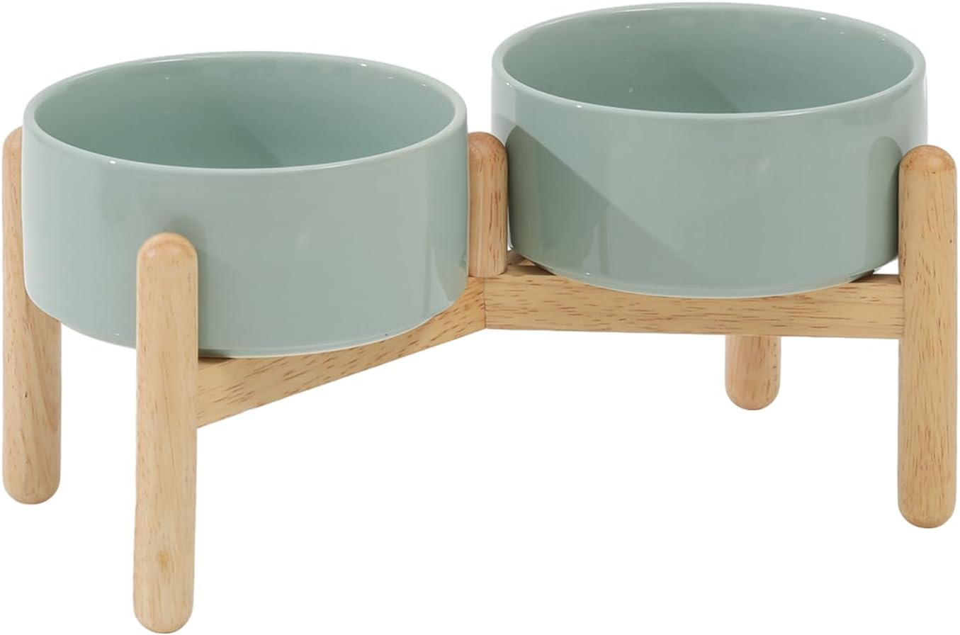 Havniva 6.1inch Ceramic Raised Dog Bowl with Stand, Double Dog Bowls Elevated for Small and Medium Breed Dog Food and Water Bowl Set Non-Slip Dog Dish Large Capacity Feeding Pet Water Bowl