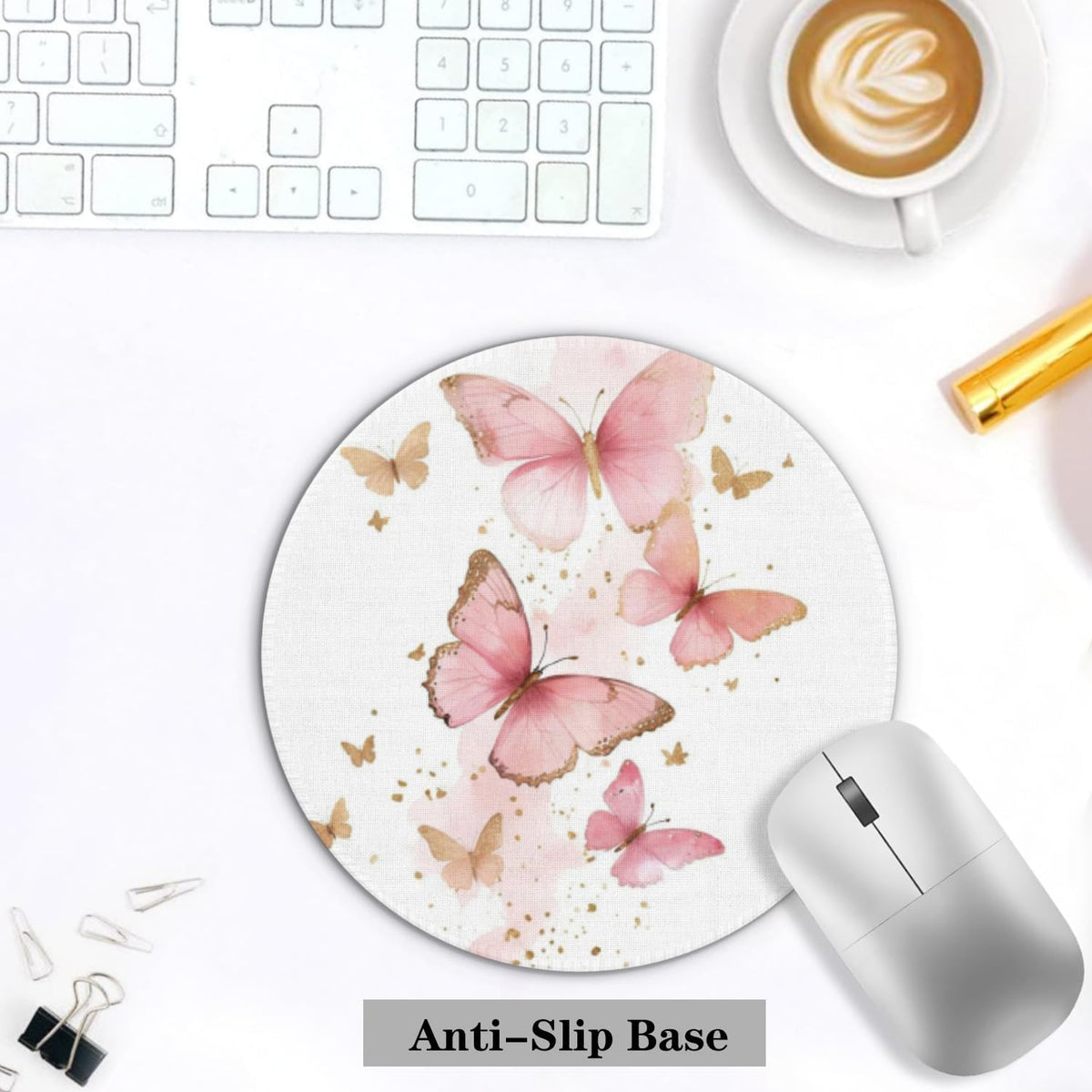 Butterfly Mouse Pad, Girly Mouse Pad, Pink Butterfly Mouse Pads for Wireless Mouse Computers Laptop Desk Accessories, Pink Office Supplies, 7.9x7.9 Inch