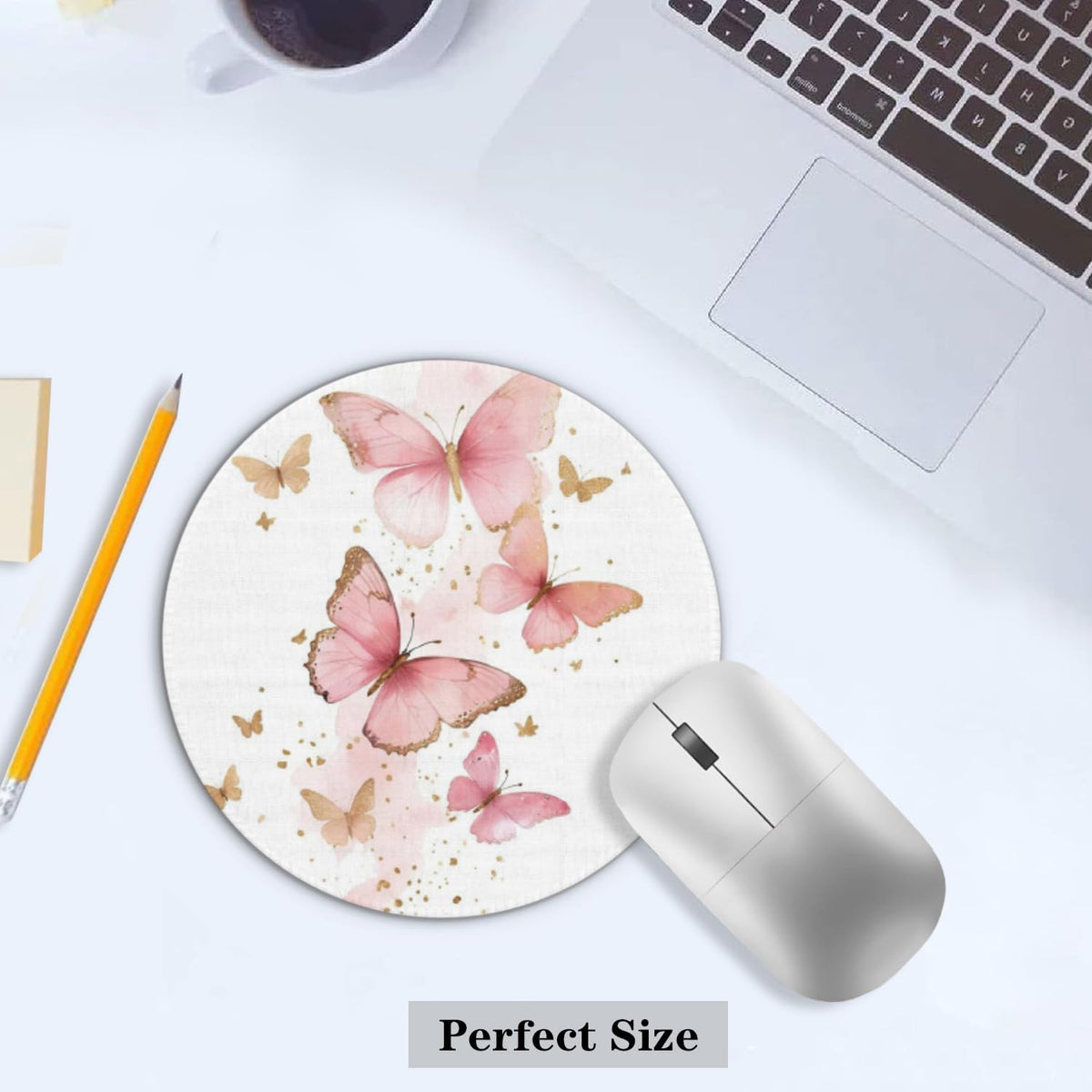 Butterfly Mouse Pad, Girly Mouse Pad, Pink Butterfly Mouse Pads for Wireless Mouse Computers Laptop Desk Accessories, Pink Office Supplies, 7.9x7.9 Inch