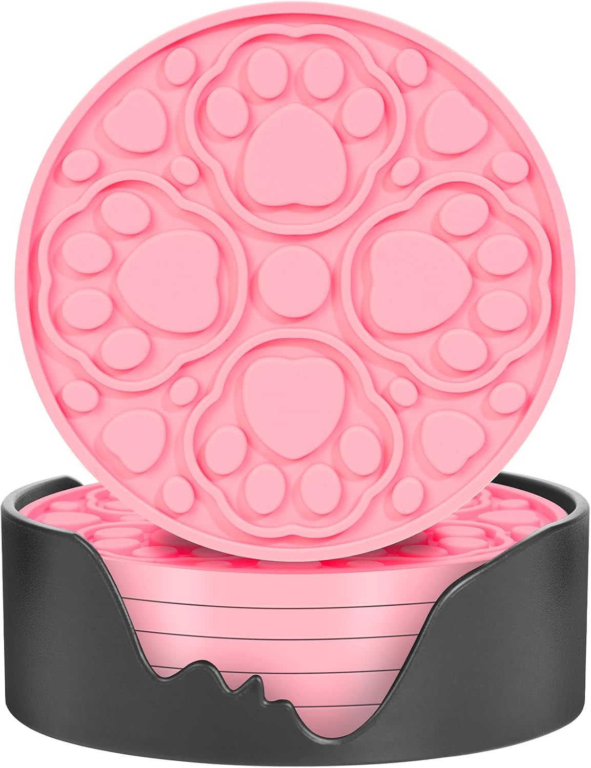 4 Inch Non-Slip Silicone Drink Coasters Set of 6 with Holder Pink