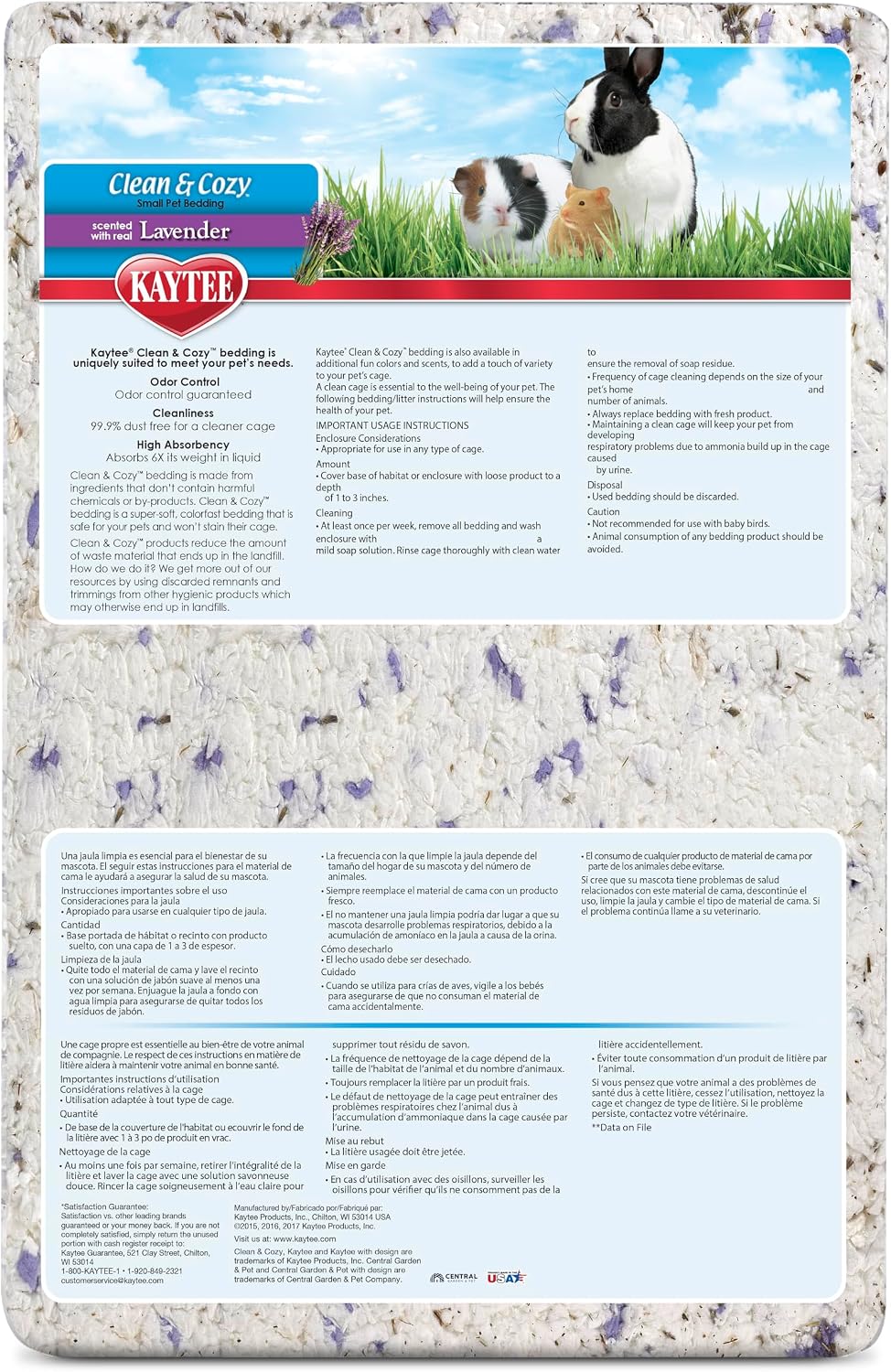 Kaytee Clean & Cozy Lavender Paper Bedding For Pet Guinea Pigs, Rabbits, Hamsters, Gerbils, and Chinchillas, 49.2 Liters