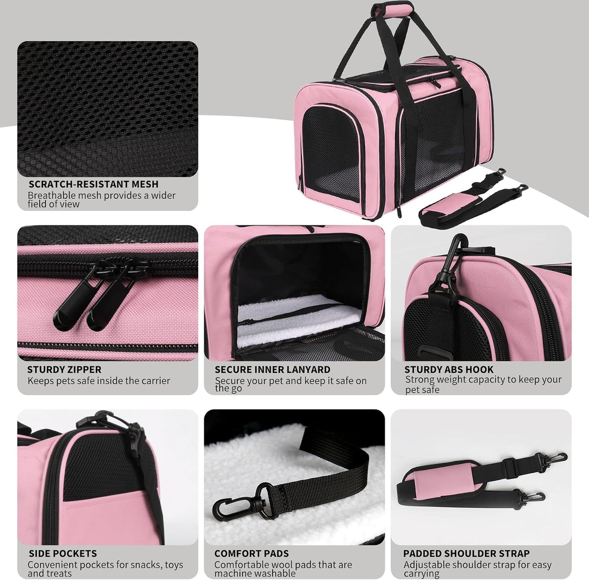 Cat Carriers Soft-Sided,Pet Carrier for Small Cats Dogs Puppies up to 1-15 LBS,TSA Airline Approved, (Medium,Pink)