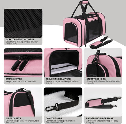 Cat Carriers Soft-Sided,Pet Carrier for Small Cats Dogs Puppies up to 1-15 LBS,TSA Airline Approved, (Medium,Pink)