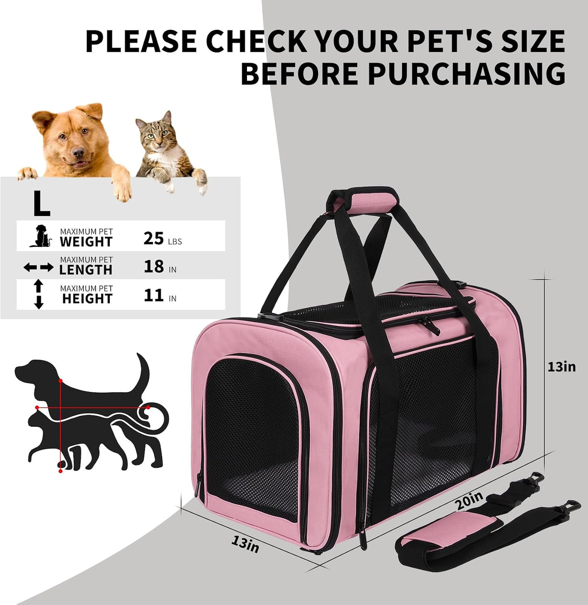 Cat Carriers Soft-Sided,Pet Carrier for Small Cats Dogs Puppies up to 1-15 LBS,TSA Airline Approved, (Medium,Pink)