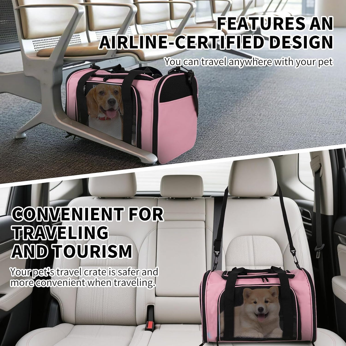 Cat Carriers Soft-Sided,Pet Carrier for Small Cats Dogs Puppies up to 1-15 LBS,TSA Airline Approved, (Medium,Pink)