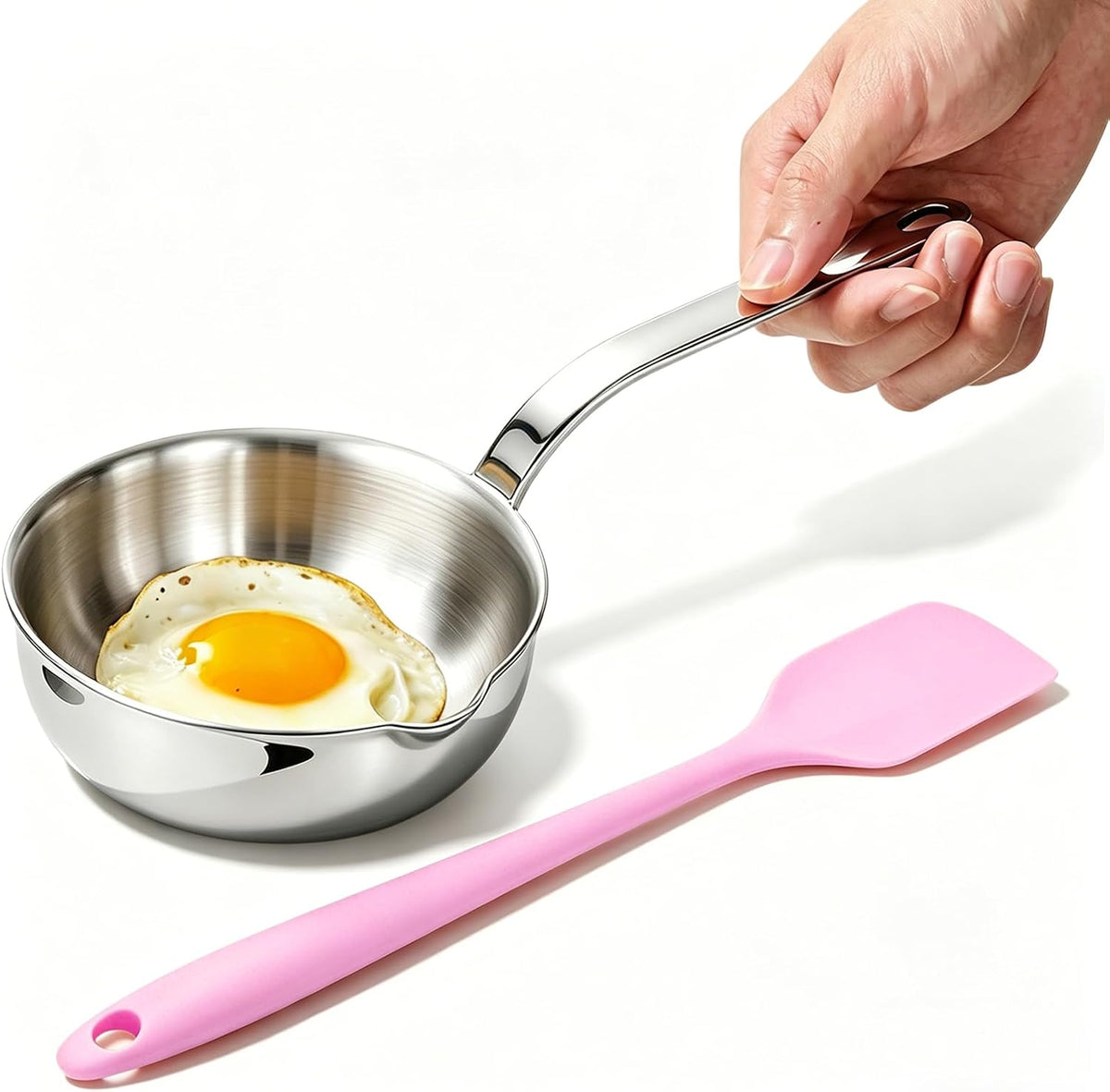 Mini Egg Pan 5.1Inch Sauce Pan Stainless Steel Frying Pan with Pour Spout