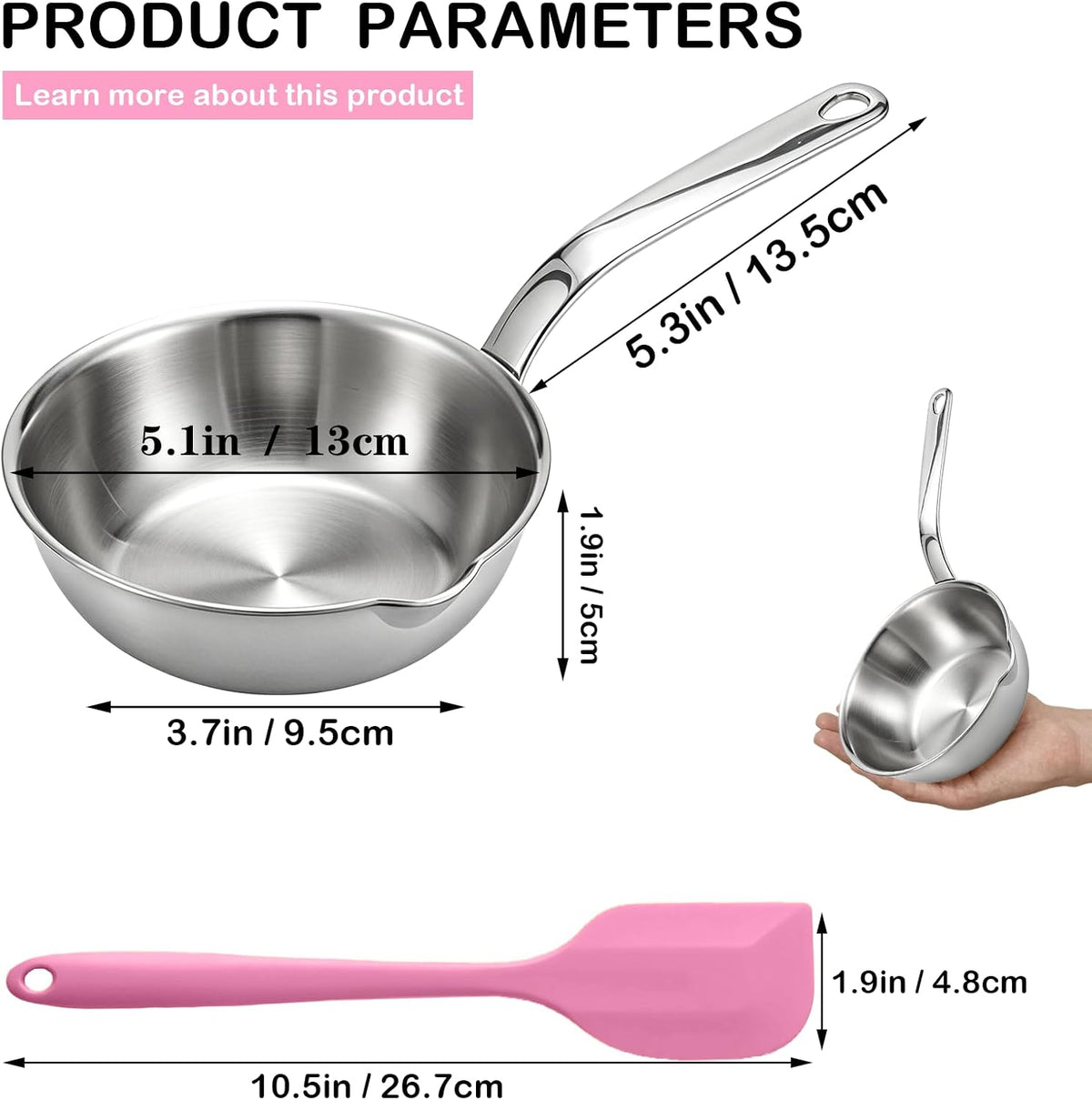 Mini Egg Pan 5.1Inch Sauce Pan Stainless Steel Frying Pan with Pour Spout