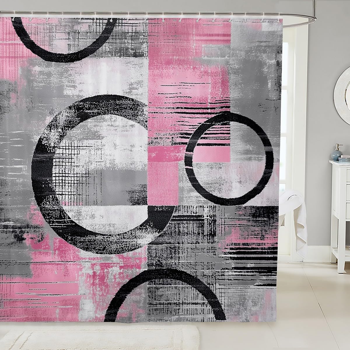 Abstract Shower Curtain for Bathroom Decor Modern Abstract Art Bath Curtain Geometric Bathroom Accessories Luxury Waterproof Polyester Fabric Pink for Stalls Bathtubs 72"x72"