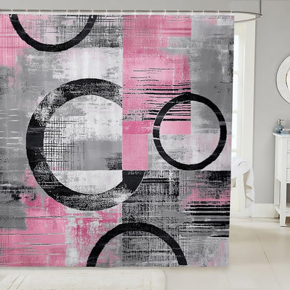 Abstract Shower Curtain for Bathroom Decor Modern Abstract Art Bath Curtain Geometric Bathroom Accessories Luxury Waterproof Polyester Fabric Pink for Stalls Bathtubs 72"x72"