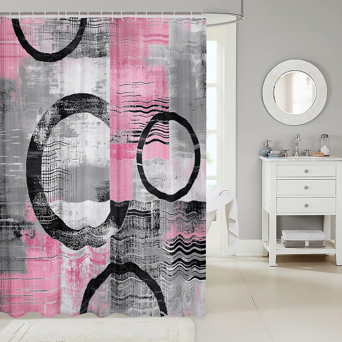 Abstract Shower Curtain for Bathroom Decor Modern Abstract Art Bath Curtain Geometric Bathroom Accessories Luxury Waterproof Polyester Fabric Pink for Stalls Bathtubs 72"x72"