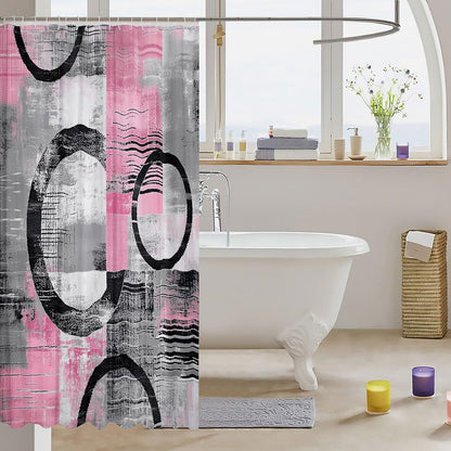 Abstract Shower Curtain for Bathroom Decor Modern Abstract Art Bath Curtain Geometric Bathroom Accessories Luxury Waterproof Polyester Fabric Pink for Stalls Bathtubs 72"x72"