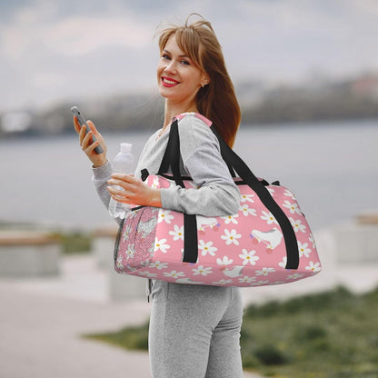Pink Roller Skates Floral Girl Skater Travel Duffle Bag, Lightweight Hospital Bag for Women, Large Sport Gym Bag for Men