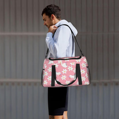Pink Roller Skates Floral Girl Skater Travel Duffle Bag, Lightweight Hospital Bag for Women, Large Sport Gym Bag for Men