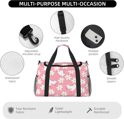 Pink Roller Skates Floral Girl Skater Travel Duffle Bag, Lightweight Hospital Bag for Women, Large Sport Gym Bag for Men