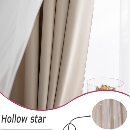Beige Curtain for Bedroom 63 Inches Long Star Cutout Cute Blackout Nursery